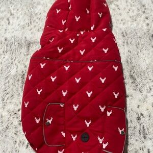 Dog Quilted Red Hooded Jacket with Deer Print
